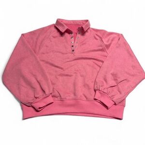 Cropped Collared Pink Pullover Sweatshirt Women’s Large Casual Comfy Loungewear